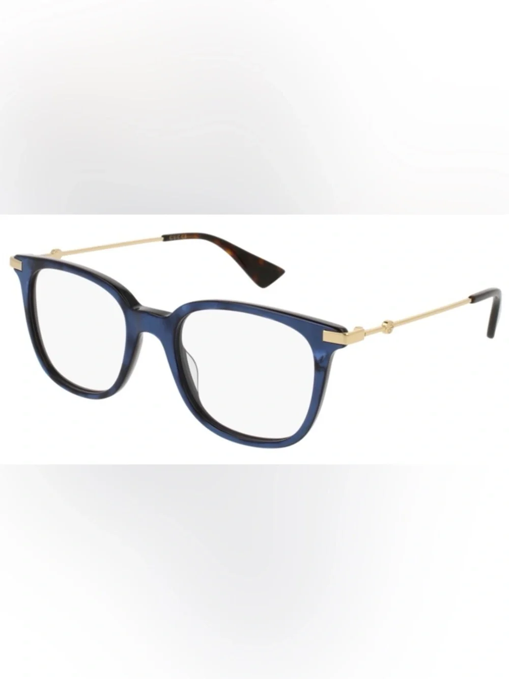 Gucci GG0110O 005 Women Blue Gold Rectangle Eyeglasses w/Case Authentic